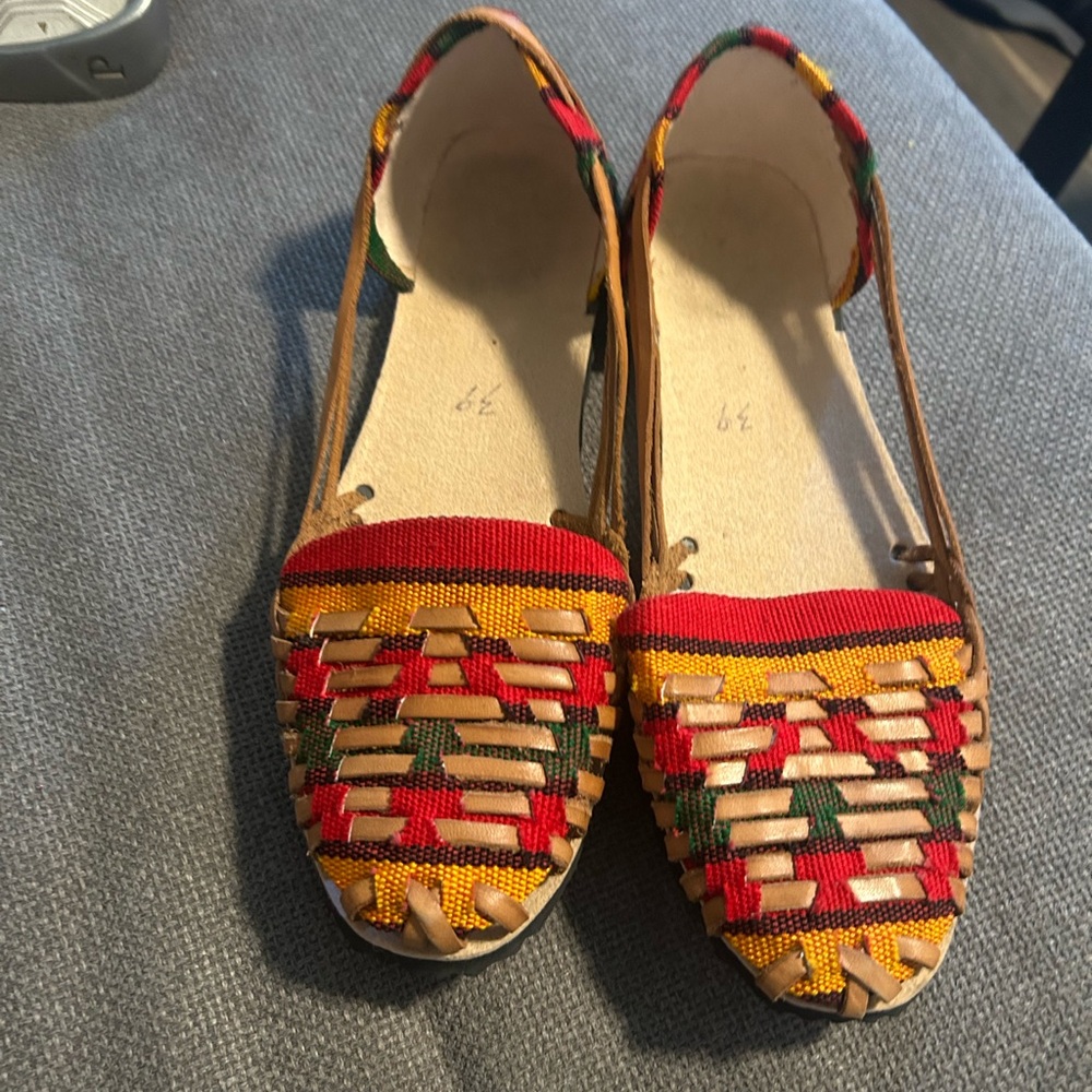 Guatemalan Woman Huaraches, rainbow moccasins